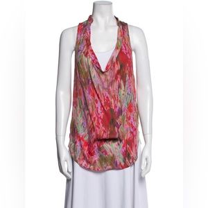 Haute Hippie Silk Watercolor Print Red Tank